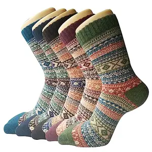 Senker Fashion 5 Pack Womens Warm Wool Socks Thick Knit Winter Cabin Cozy Crew Socks Gifts