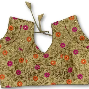 Toddler Choice Women's Cotton Silk Collar V Neck Short Sleeve Readymade Blouse (38-40, Yellow Pink)