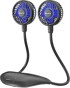 HandFan 5000mAh Portable Neck Fan, Bladeless Wearable Personal Fan, Rechargeable Neckband Fan, Max 21H Working Time, Hands