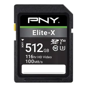 PNY 512GB Elite-X Class 10 U3 V30 SDXC Flash Memory Card (P-SD512U3100EX-GE)