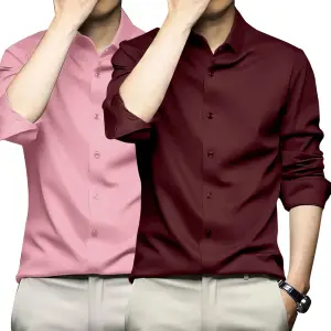 Visit the DEELMO Store DEELMO Combo of Men's Stylish Solid Satin Casual Shirt for Men Full Sleeves| Poly Satin Silk Shirt Pack of 2