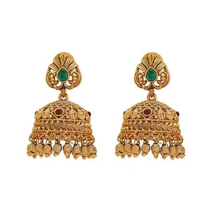 Kushal's Fashion Jewellery Ruby-Green Gold Plated Ethnic Antique Earring - 412844