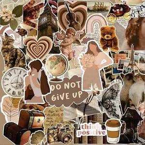 Brown Aesthetic Sticker Pack Perfect for Wall Art Craft Laptop Computer NoteBooks Car Water Bottle Motorbikes(Hd Colors,Water/Splash Resistant, Non Residue Removal,) (66pcs Brown Aesthetic)