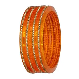 Barrfy Collection's Plastic Stone's Bangles Set (Pack of 4 Bangles)-Orange, 2.6