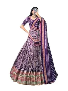 Women's Trending Designeer Dola silk Lehenga Choli Dola silk Digital Print with Foil Work With Unstitched Blouse Digital Print Adorned with Foil Work For Navrati