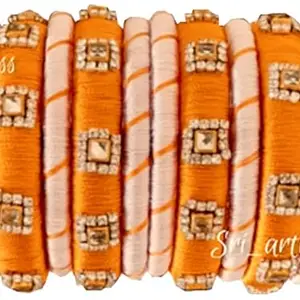 Neta Jewels Silk thread bangles kundan bangles Mango Yellow And white colour for use set of 10 for women/girls (2-6)