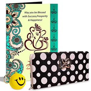 Alwaysgift May You Be Blessed with Success Shubh Diwali Ladies Wallet, Smiley Keychain,s & Greeting Card Hamper