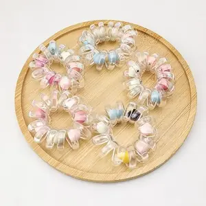 DORMITORRY Transparent Color Beads Telephone Line Hair Ring Women's High Elastic Ponytail Bracelet Dual-purpose Rubber Band Large Leather Case Rubber Ponytail Band (7 Pcs - Multicolor, Standard)