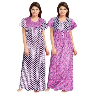 Women Casual Wear Floral Printed Cotton Multicolor Night Dress/Maxi/Nighty Pack of 2 ComboNT8639_Free