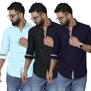 Pinkmint Combo Shirt for Men Cotton Spraed Collar Long Sleeve Formal Shirt (Pack of 2)