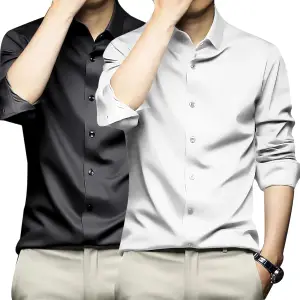 Visit the DEELMO Store DEELMO Combo of Men's Stylish Solid Satin Casual Shirt for Men Full Sleeves| Poly Satin Silk Shirt Pack of 2