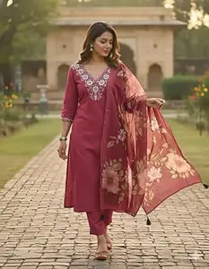 Women Occasion Ready Ethnic Suitpink-v Neck