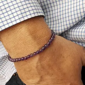 LKBEADS Natural Amethyst 4mm Round Shape Smooth Cut Beads 7 inch Stretchable Bracelet for Men & Women|STBR_RR_00357_70