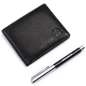 MEHZIN Men Formal Wallet & Pen Combo Gift Set Black Genuine Leather RFID Wallet (8 Card Slots) Wallet & Pen Combo Gift Set Style 131