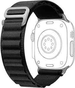 SSN Global Silicone WatchBand Sports Loop Nylon Belt Smart Watch Ultra Strap G-Hook S17 44 mm Fabric Watch Strap (Black)