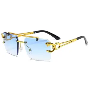 Visit the Dervin Store Dervin Retro Rimless Diamond Cut Rectangular sunglasses for Men and Women