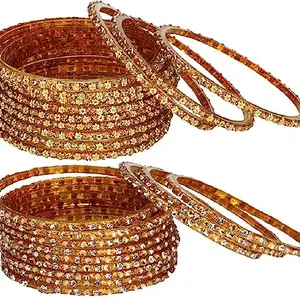 Somil Combo Of Party & Wedding Colorful Glass Bangle/Kada, Pack Of 20, Golden,Golden