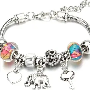 GODFLY Silver Zircon Heart Bracelet for Women & Girls | Adjustable Stainless Steel Charm Bracelet | for Girlfriend, Wife | Fashion Jewelry | (1 PCS/Multi Design)