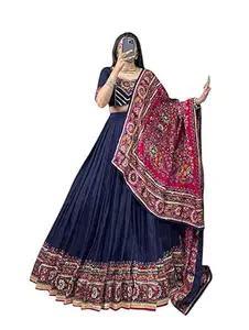 Women's Trending Designeer Dola silk Lehenga Choli Dola silk Digital Print with Foil Work With Unstitched Blouse Digital Print Adorned with Foil Work For Navrati
