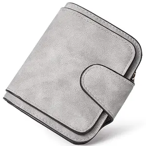 Hidak Polyurethane Girls Purse Compact Soft PU Leather Ladies Small Pocket Wallet Blocking Credit Card Holder Organizer Purse Wallet for Women and Girls with 6 Card Slots (Grey - Small)