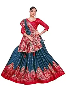 Women's Trending Pure Dolla silk Lehenga Choli Print with Foil Work With Unstitched Blouse Patola Print Adorned with Foil Work For Any Occasion