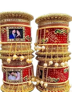Stylish Plastic Round Chuda with Latkan Gold plated Rajwadi Style Bridal Bangles Set For Girls And Women Elegant Plastic Base Jewelry Bangles-KK0011 2.8