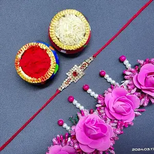 Anant Infinity Rakhi for Bhaiya and Bhabhi: Handmade Pearl and Beads Rakhi Set, Bhaiya, Bhai, Kids, Pearl, Beads, Bro, Bracelet With Roli Chawal & Greeting Card, AI-742