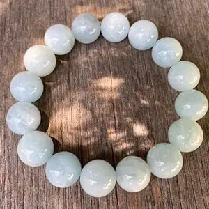 LKBEADS Natural Aquamarine 12mm Round Shape Smooth Cut Beads 6.5 inch Stretchable Bracelet for Men & Women.|STBR_RR_00841_6.5