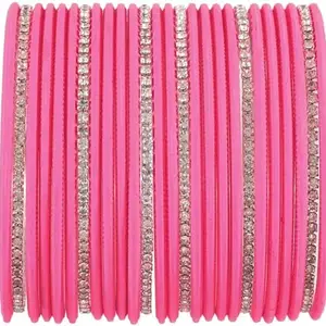 DONERIA DONERIA Non-Precious Metal Base Metal with Zircon Gemstone Studded worked Glossy Finished Bangle Set For Women and Girls, (DarkPink_2.2 Inches), Pack Of 26 Bangle Set