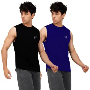 Brand: Mebadass Solid Sleeveless Cotton Regular Fit Mens Stylish Top Tanks Vest T-Shirt (Combo Pack of 2)