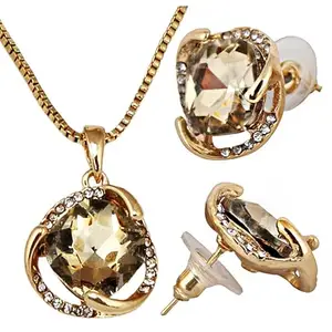 Lucky Jewellery Fashion Pendant Gold Color Stone Necklace Locket With Studs Long Chain Gold Plated Pendants Chains Western Valentine Gifts Birthday For Girls & Women (250-CHL1S-1002B-LCT)