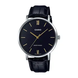 Visit the Casio Store Casio MTP-VT01L-1B Men's Minimalistic Black Dial Black Leather Band Analog Watch
