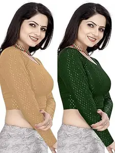 MEERAANT-77 ENTERPRISE Women's Shimmer Crop Top Blouse with Round Neck, Half Sleeves, Streachable Readymade Blouse Choli