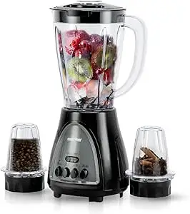 Geepas 3 in 1 Blender, Powerful Motor 400W, GSB44034 Stainless Steel Cutting Blades Six Speed