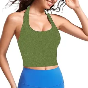 Women's Orange Solid Backless Ribbed Knit Halter Neck Top | Slim Fit Sleeveless Strappy Cami Top Blouse for Girls L942 6097 (32, PIS)