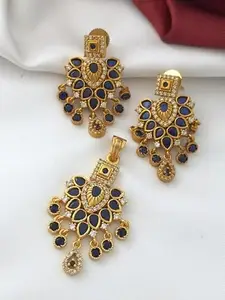 Rubique American Diamond Dollar with Earrings - Blue