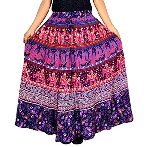 Sttoffa High Waist Skirt Ethnic Style Cotton Elastic Band Skirt Size 5XL Purple 36 Length Skirt D7