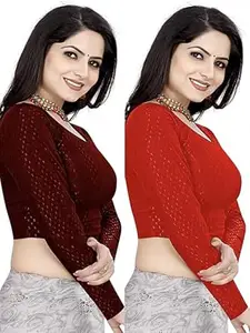 MEERAANT-77 ENTERPRISE Women's Shimmer Crop Top Blouse with Round Neck, Half Sleeves, Streachable Readymade Blouse Choli