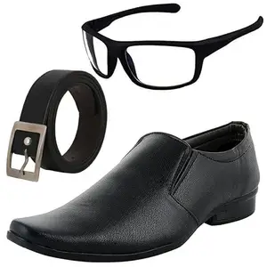 Vitoria Stylish & Fashionable Men Formal Shoes with Free Belt & Unisex White NV Sunglasses Combo/6
