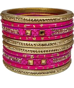 Generic pink colour jaipuri lac bangles(pack of 10) (2.8)