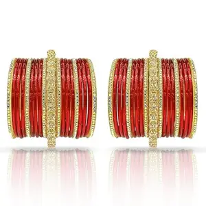 BANGLESKART Glass Bangle Set, Handmade Bangles, for Women's, (1Pair) (Red, 2.8)