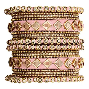 Peora Womens Silk Thread Kundan Chuda Chura Bangle Set (Size - 2.6) - Valentines Gift For Her