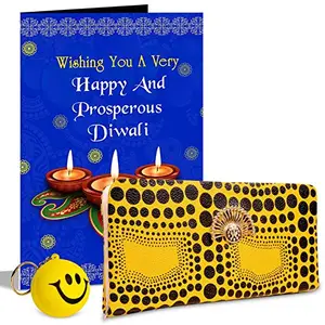 Alwaysgift Wishing You A Very Happy and Prosperous Diwali Ladies Wallet, Smiley Keychain,s & Greeting Card Hamper
