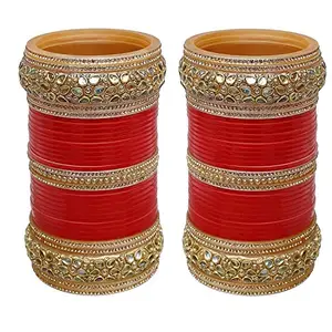 Lucky Jewellery Bridal Bangle Set Red Designer Chura Dulhan Wedding Punjabi Choora Fashion Jewellery Chuda For Women (1650-G1C1-NOOR-R26)