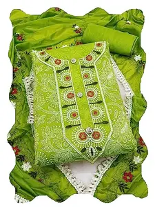 Panzora Women's Fern Green Chanderi Silk Embroidery Work Unstitched Salwar Suit Dress Material