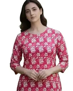 Cotton Printed Tunic Top for Women, 3/4 Sleeve Casual Kurti