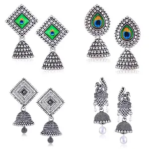 AMAAL Earrings for women fashion jhumka earrings oxidised Silver Earrings for woman Combo pearl chandbali stylish black jhumkas Earrings For girls South indian traditional Jhumki Ear Rings A849