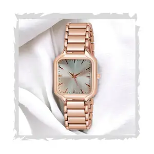 Visit the styledose Store styledose Newly Arrived Women Stainless Steel Casual Watch Embossed Sqaure Dial Women's Watch with Rose Gold Stainless Steel Strap