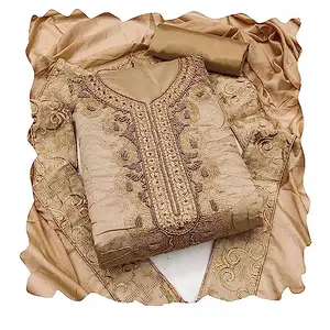 Maroosh Women'S Beige Unstitched Heavy Handwork,Thread Work With Designer Border And Fancy Dupatta Modal Cotton Dress Material (MRS-MSMFC11239E)