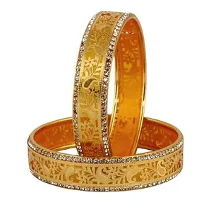 Lucky Jewellery Designer pair of Sankhapola and bengali pola Golden color Traditional Ethinic Bangles set For Women (294-J1BG-1716-2-28)